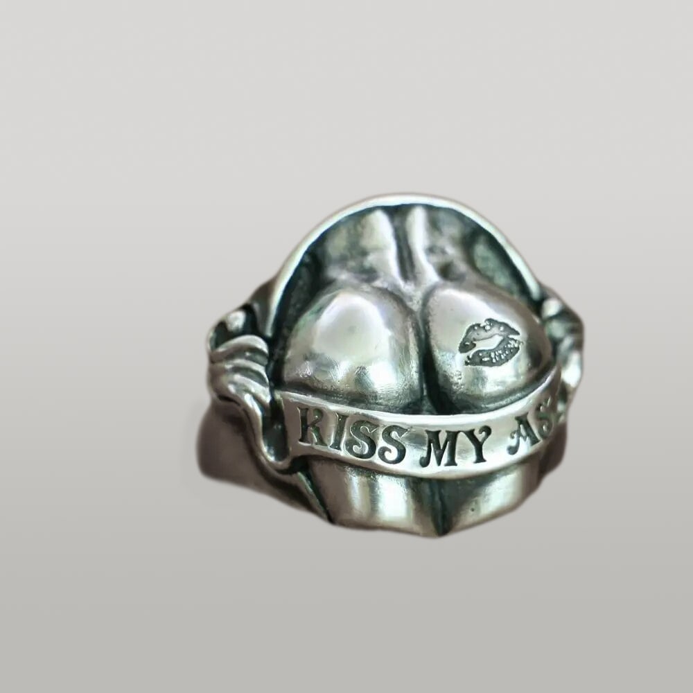 Buttocks Kiss My Ass 925 Sterling Silver Mens Ring (1 of 6)
