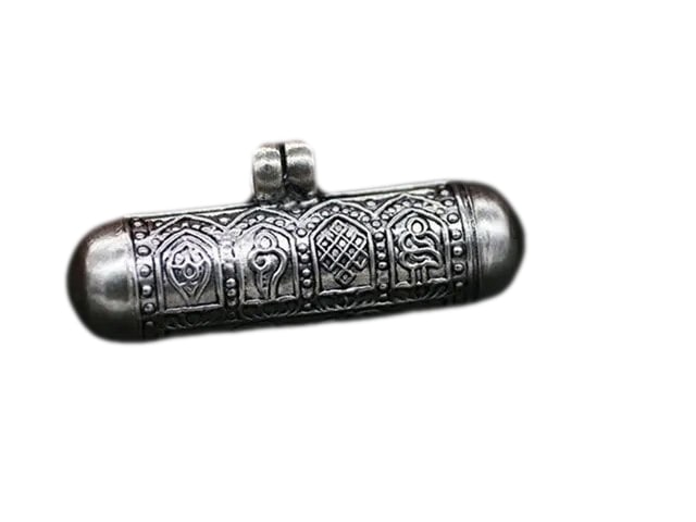 Tibetan Prayer Box 925 Silver Mini Cylinder Locket (1 of 1)
