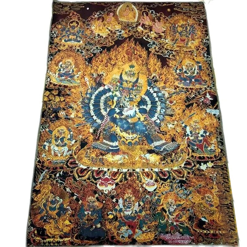 Nepal Grand Buddha Thangka Portrait Embroidery: Size: 60 cm - 90 cm. Materials: Silk, Textile and Fabric. Condition: Excellent. This intricate embroidery depicts the grandeur and serenity of the Buddha, capturing every detail with exquisite craftsm