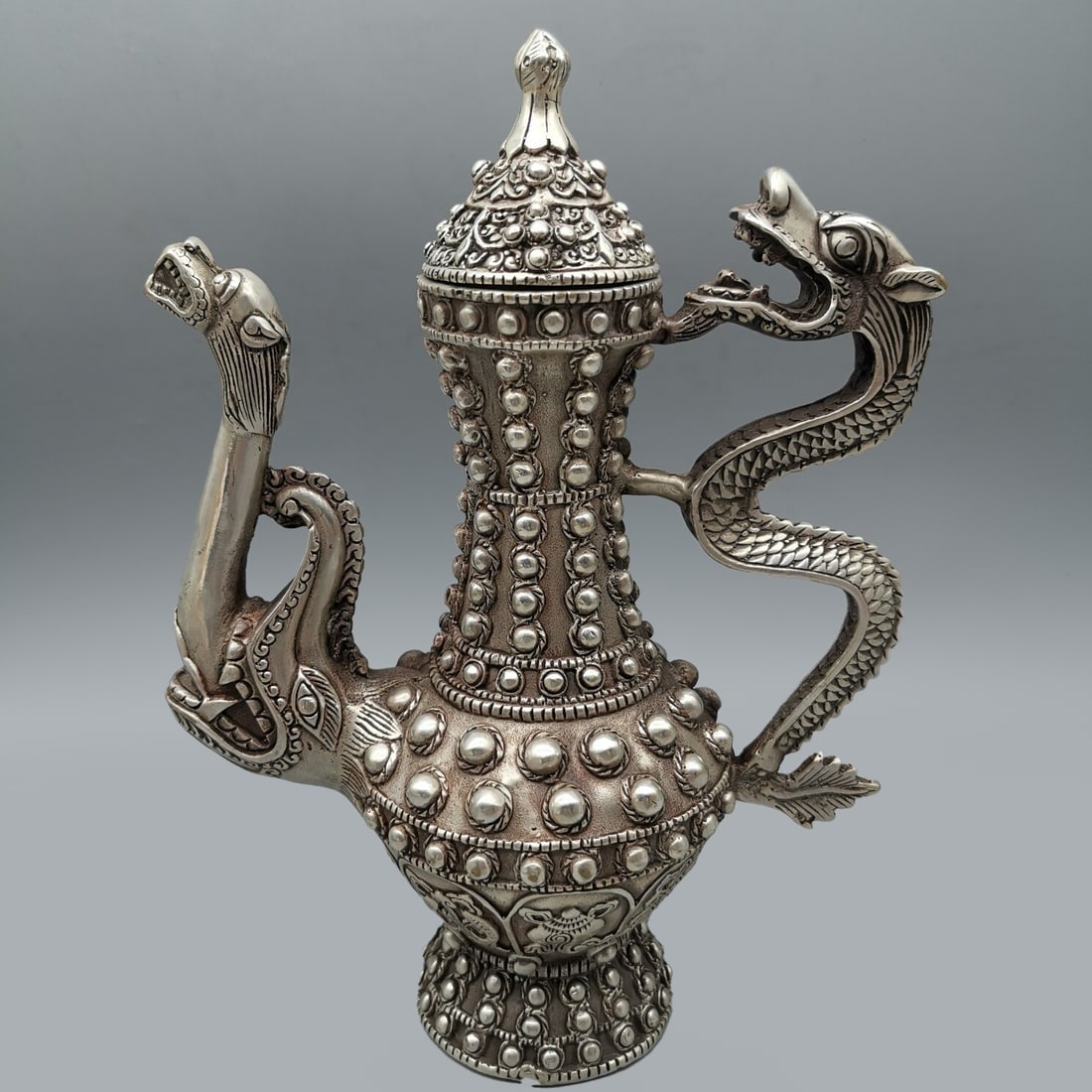 Old China Tibet Silver Copper Carved Dragon Teapot (1 of 6)