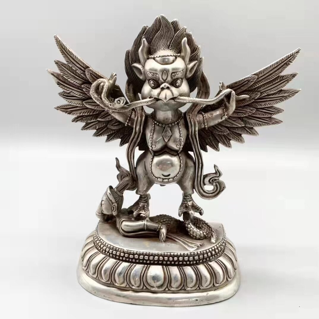 Rare Chinese Tibet Silver Carved Deity Sculpture (1 of 6)