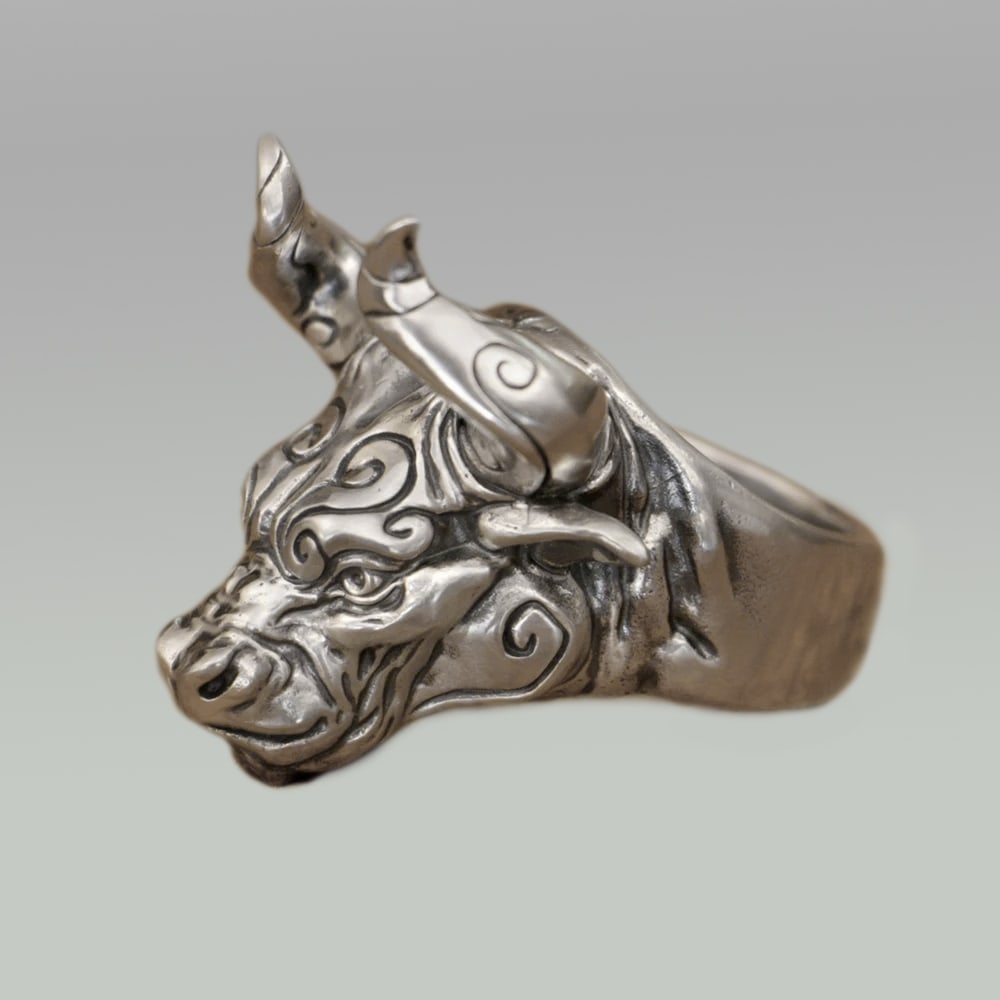 925 Silver Massive Bull Ox Bovine Men Ring Jewelry (1 of 6)