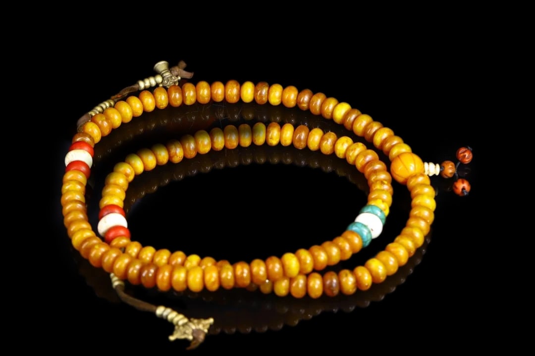 Vintage Beeswax Mosaic Gem Buddha Beads Necklace (1 of 9)
