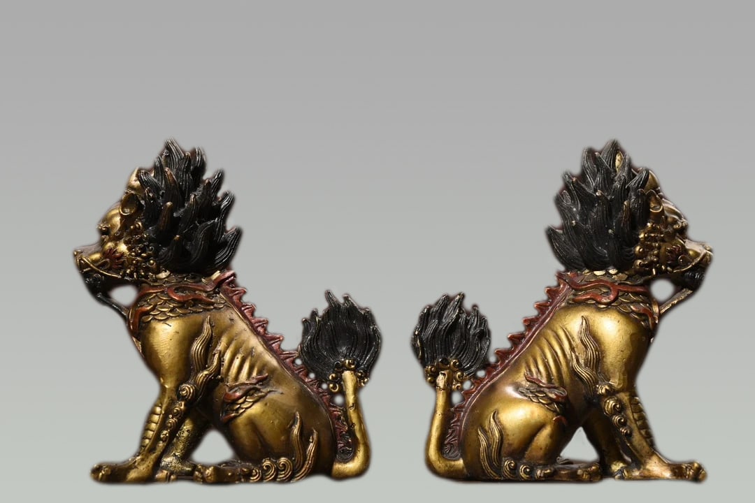 Tibet Kirin Statues Pair Foo Dog Buddhism Fu Lion (1 of 6)