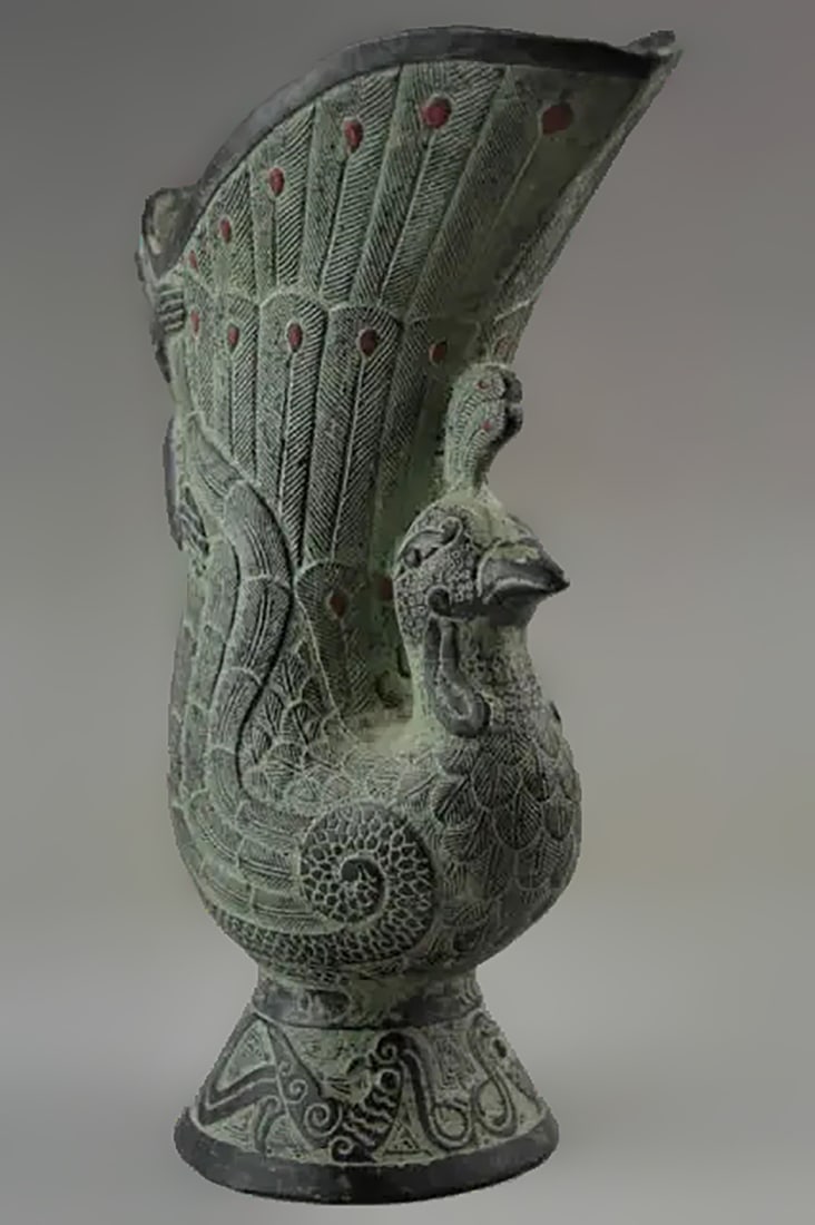 Handcrafted Sculpture Carved Peacock Vessel Vase (1 of 6)