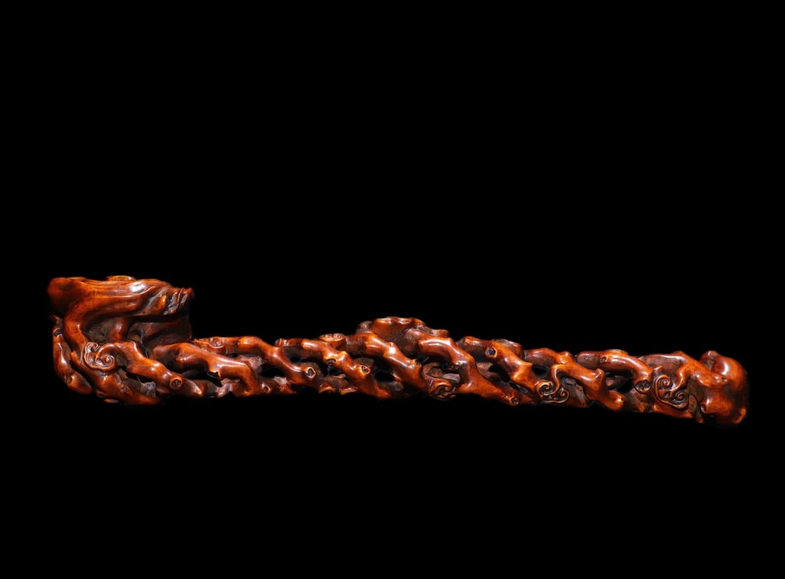 Tibet Old-Style Boxwood Carved Ruyi Scepter Decor (1 of 6)