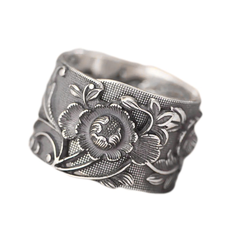Chinese 999 Silver Retro-Style Ring Floral Design (1 of 3)