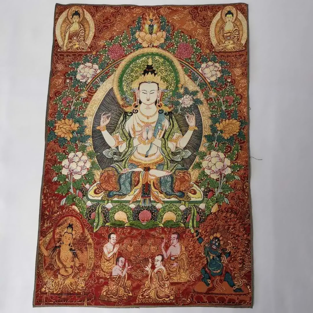 Traditional Tibetan Silk Guanshiyin Buddha Tangka (1 of 3)