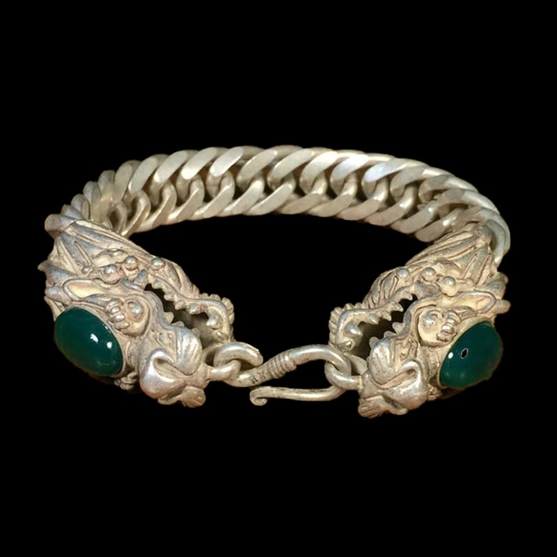 Old Style Chinese Tibet Silver Dragon Lucky Bangle (1 of 4)