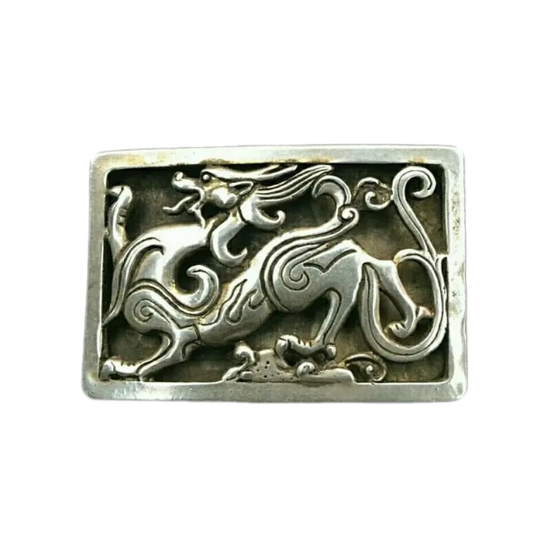 Exquisite Tibetan Silver Dragon Belt Buckle Retro (1 of 2)