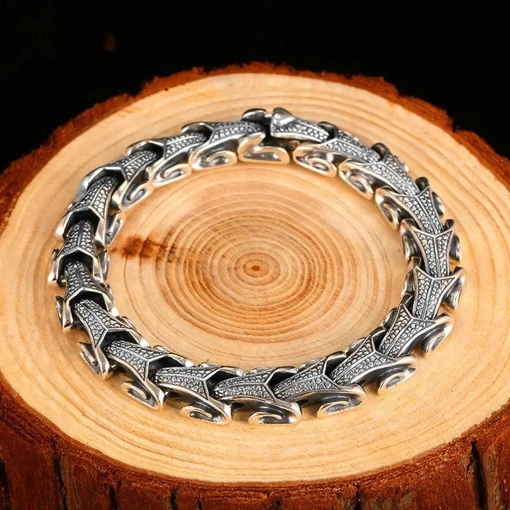 Asian 925 Sterling Silver Dragon Biker Bracelet (1 of 3)