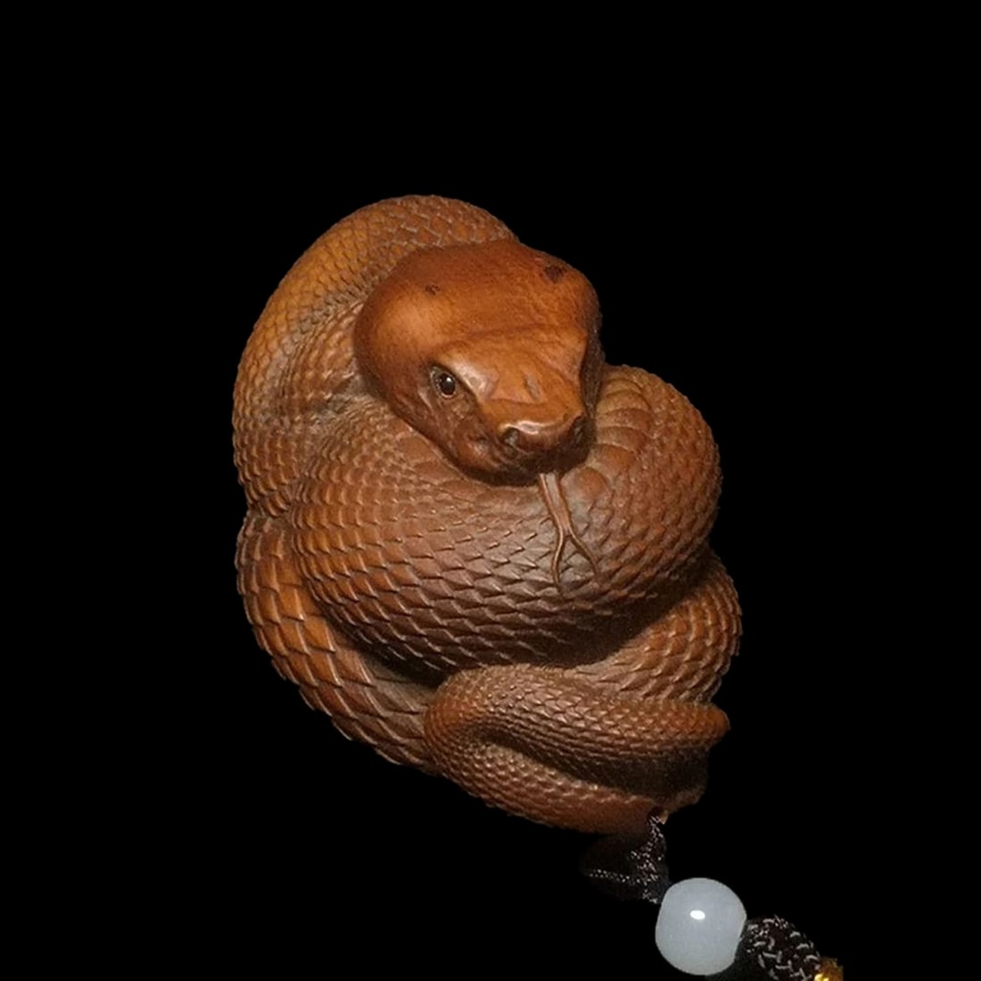 Chinese Boxwood Sculpted Serpent Figurine Netsuke (1 of 4)