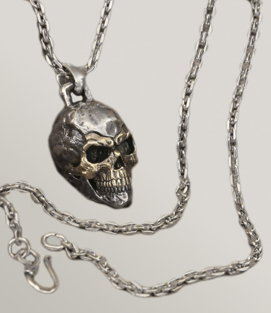 Sterling Silver Chain Skull Pendant Mens Necklace (1 of 7)
