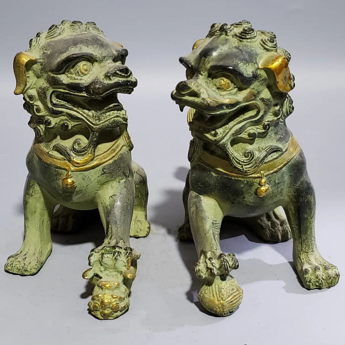 Vintage-Inspired Bronze Gilded Lion Fu Dog Statues (1 of 4)