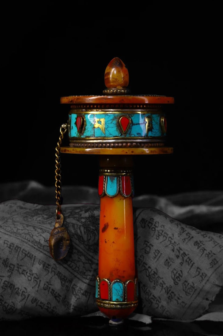 Vintage Tibetan Wax Gems Handcrafted Prayer Wheel (1 of 3)