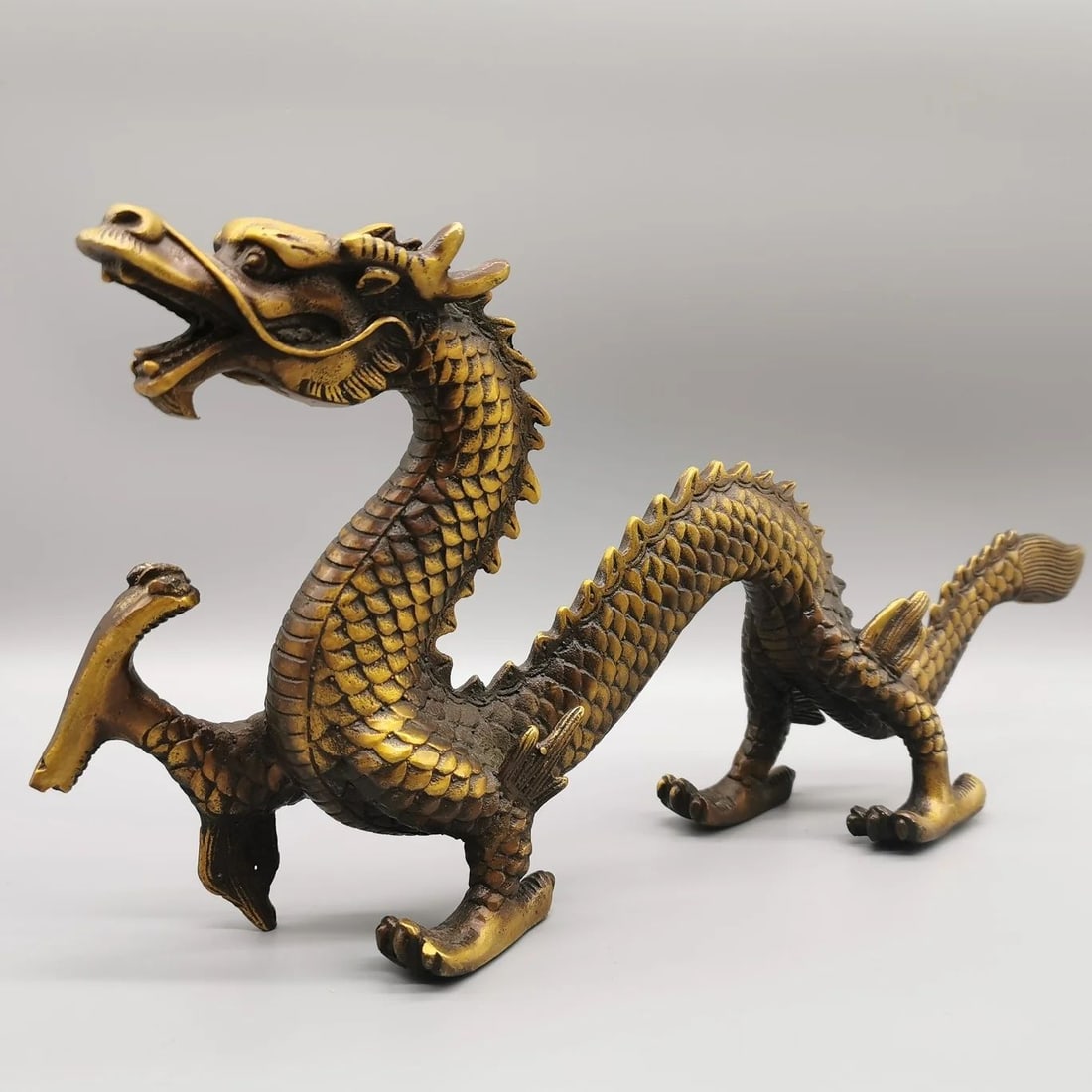 Golden Colour Chinese Dragon Vintage Brass Statue (1 of 3)