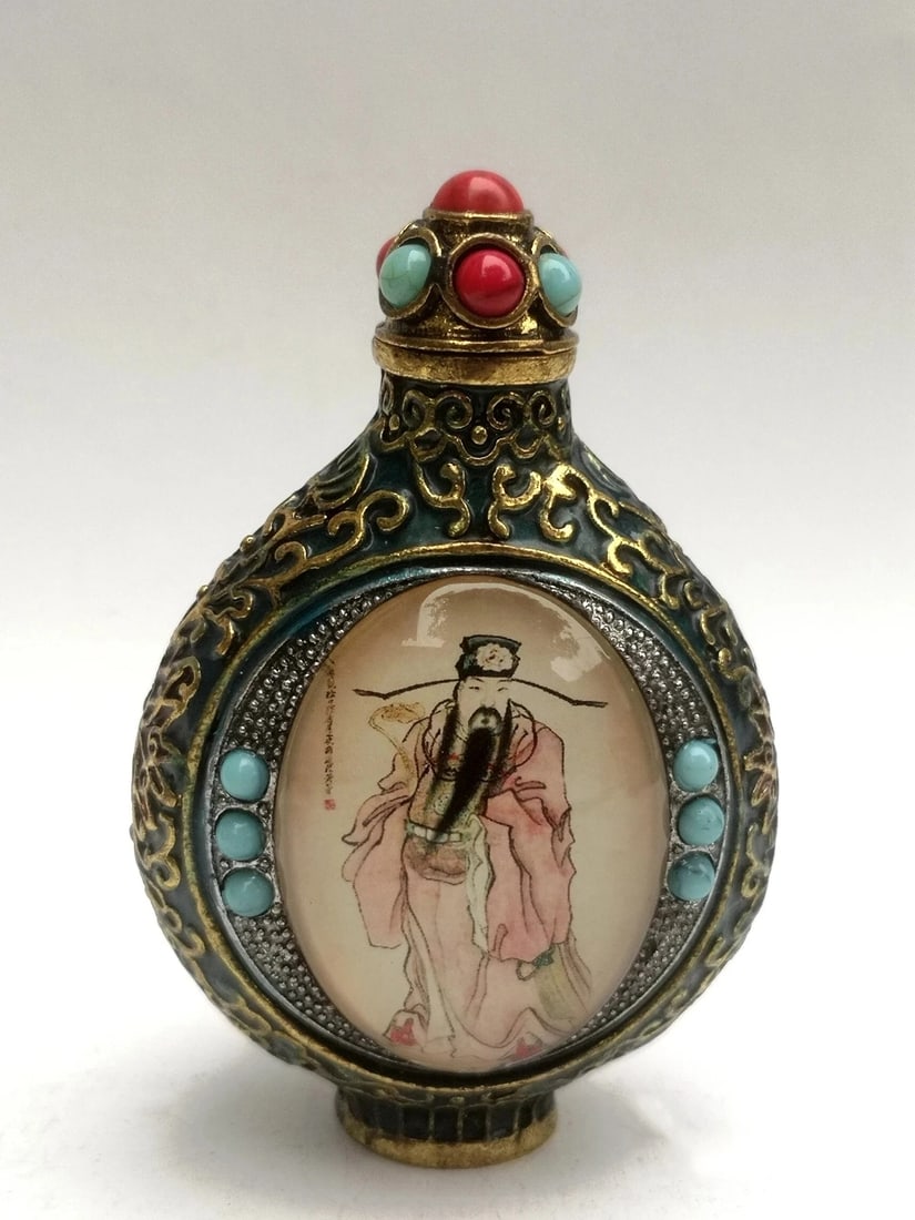 Old Chinese Cloisonne Copper Carved Snuff Bottle (1 of 5)