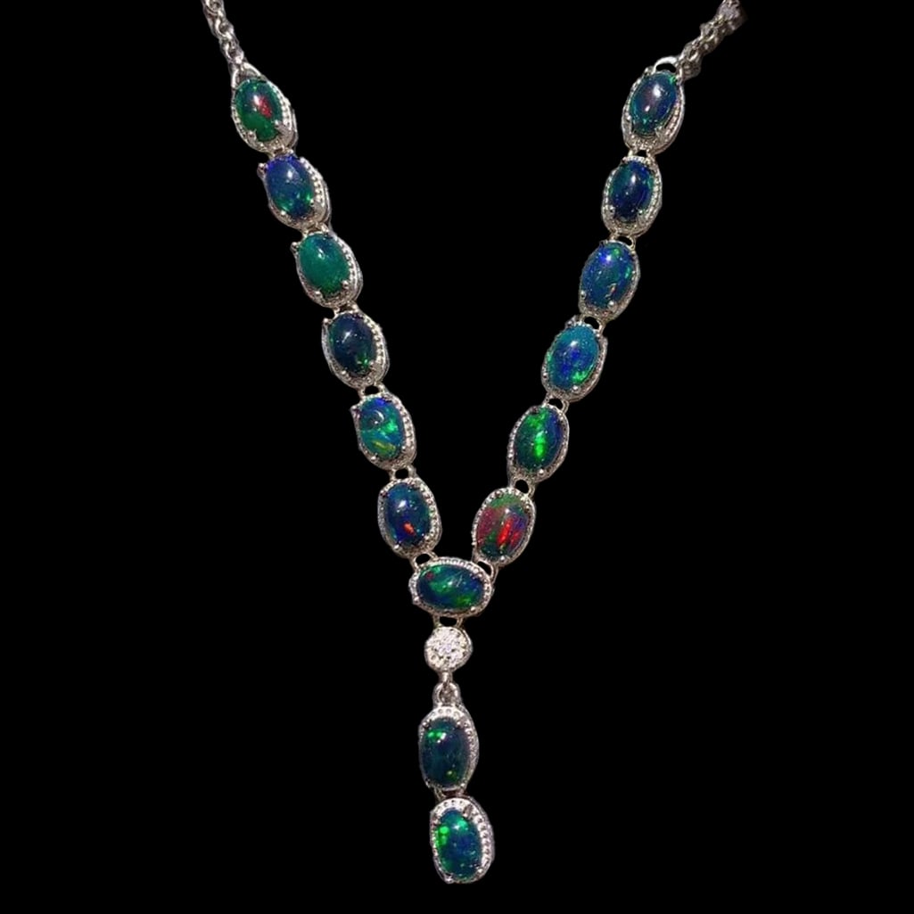 Jewelry 925 Silver Necklace Natural Gemstone Opal (1 of 2)