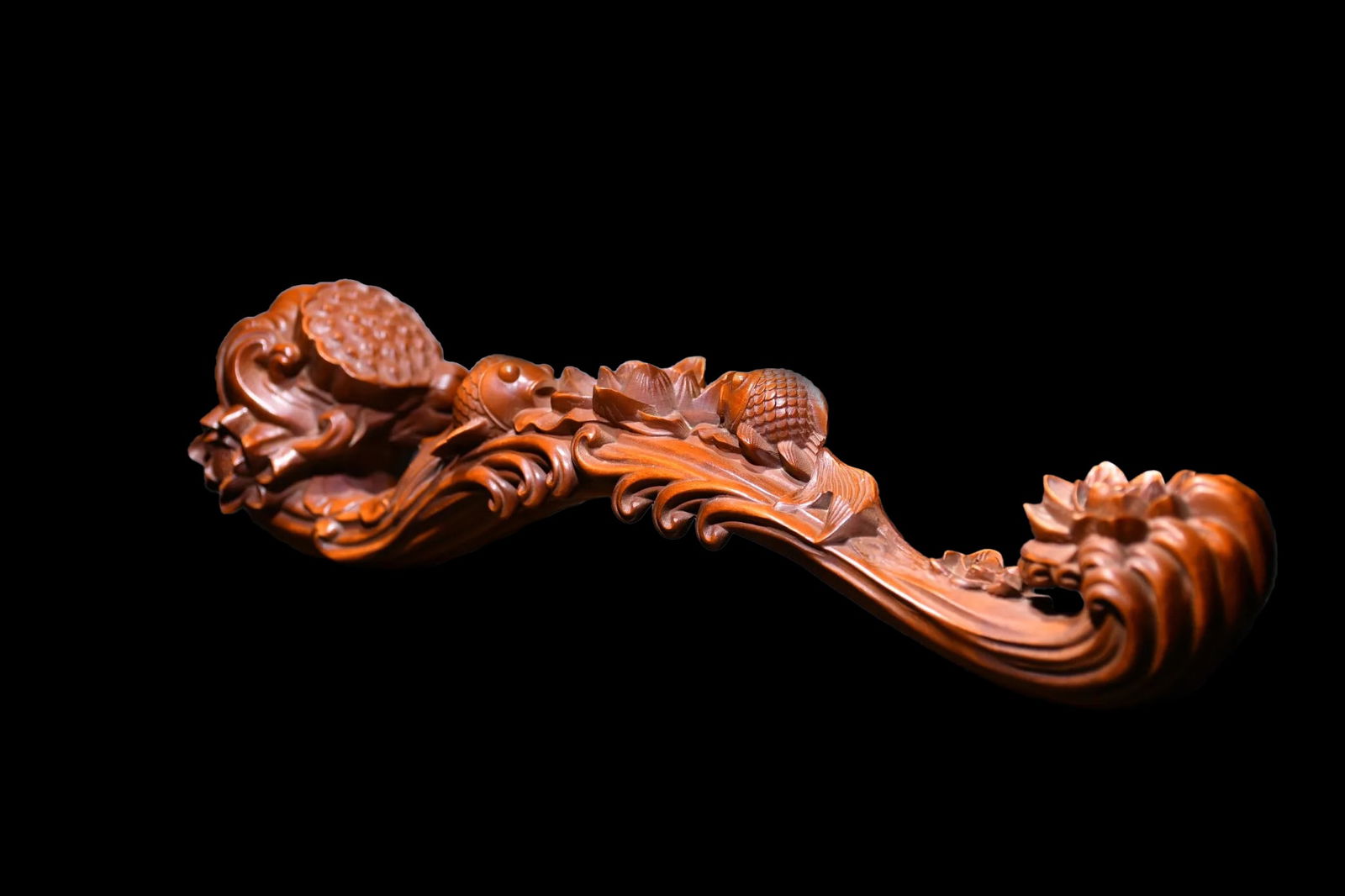 Retro Carving Fish Figure Lotus Motif Ruyi Scepter (1 of 5)