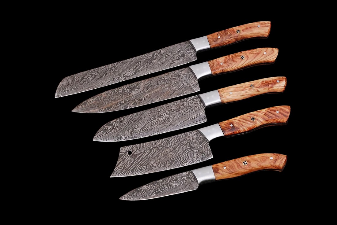 Rare Unique Custom Kitchen Knives Wood Handle Set (1 of 4)
