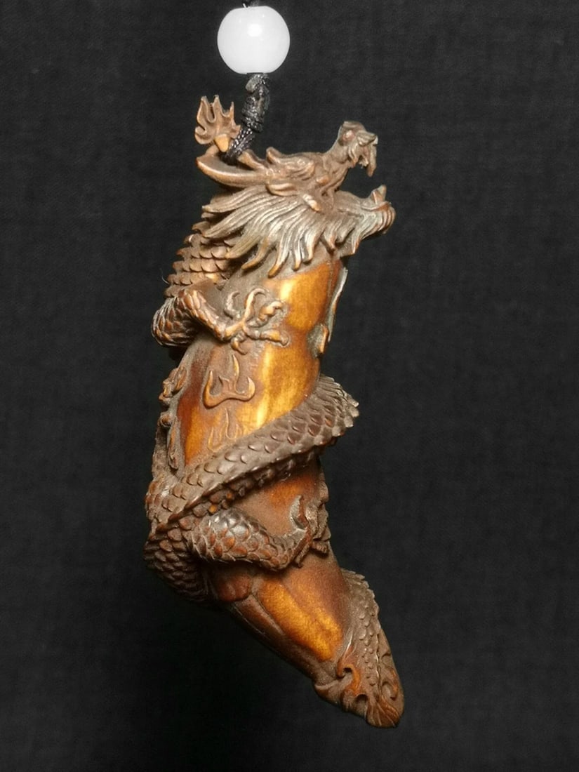 Asian Retro-Style Dragon Netsuke Boxwood Sculpture (1 of 2)