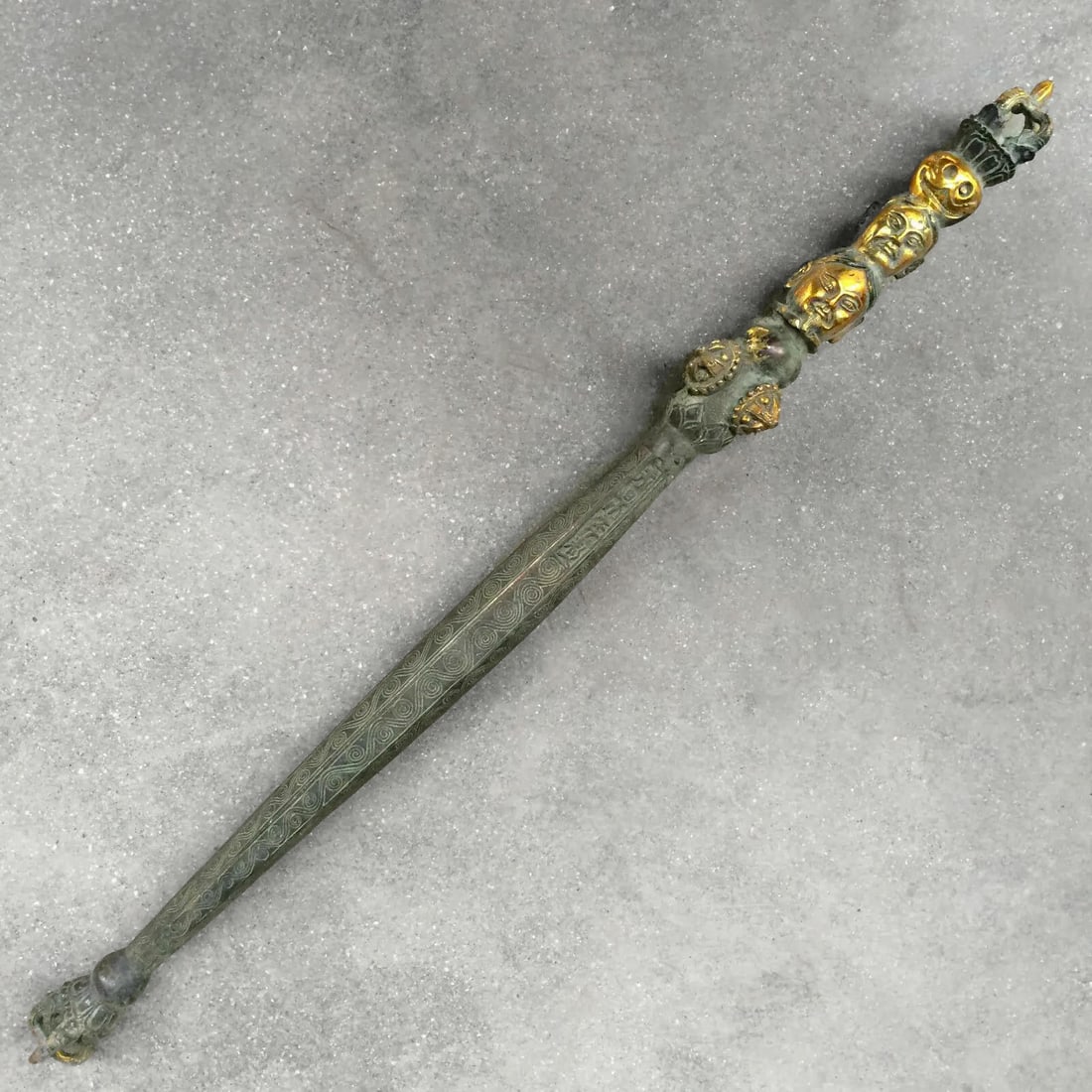 Asian Vintage-Style Mace Weapon Gilt Inlay Bronze (1 of 1)