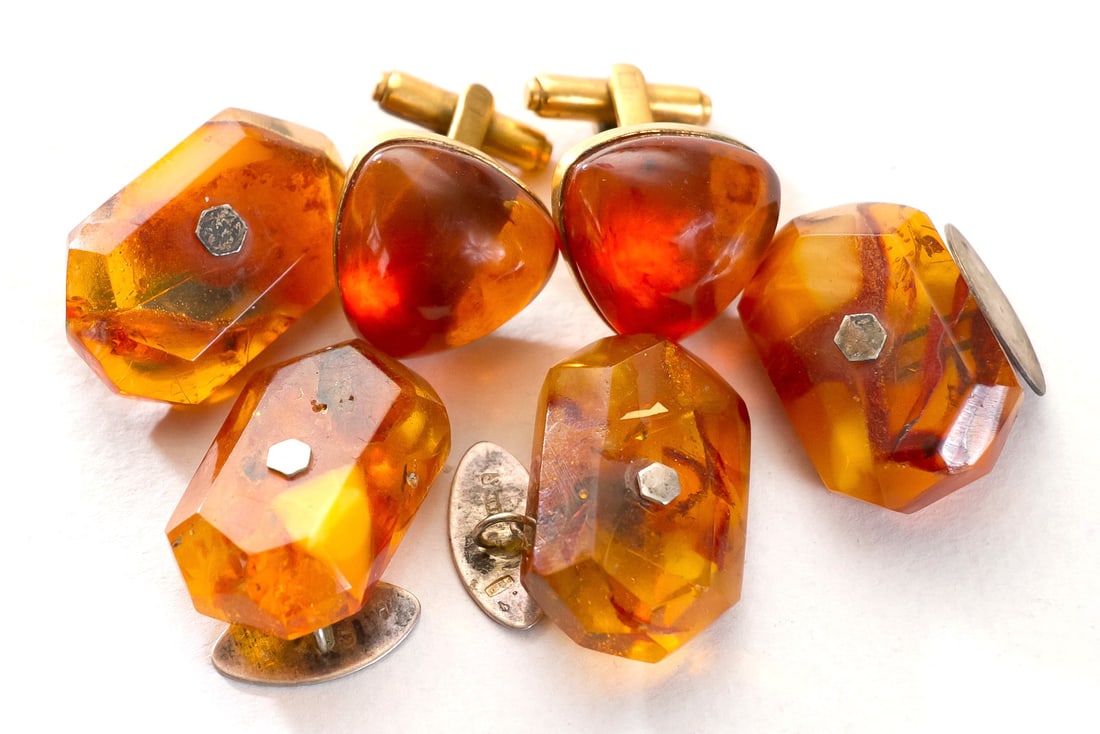 Vintage cufflinks lot Baltic Egg Yolk Amber Kaliningrad USSR beetle gold (1 of 3)