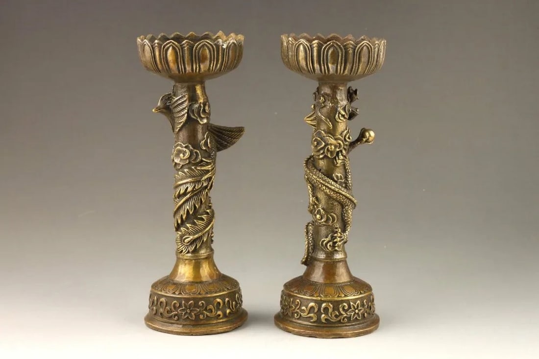 Pair Asian Traditional Beasts Brass Candlestick (1 of 6)