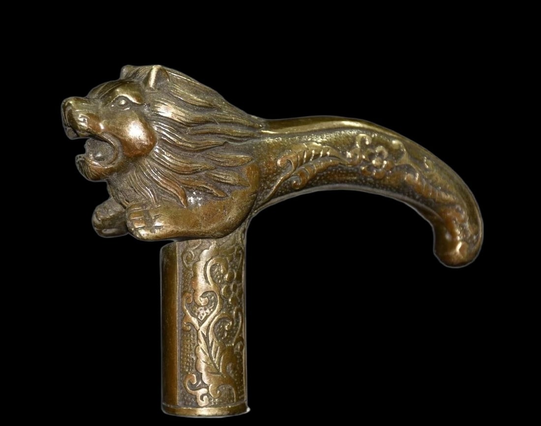 Asian Lion Motif Floral Pattern Vintage Cane Head (1 of 4)