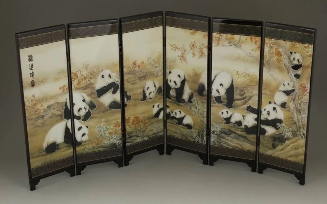 Retro Asian Lacquer Painting Folding Screen Animal (1 of 6)