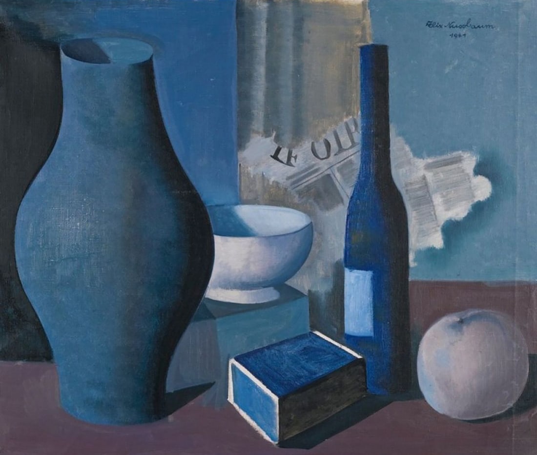 Still Life Artwork Replica Printed Canvas Painting: Size: Height 30 cm - Width 35 cm - Diagonal 46.1 cm. Materials: Canvas on the wooden frame. Condition: New. This replica of Felix Nussbaum's "Still Life with Boxes" is printed on canvas and mounted on