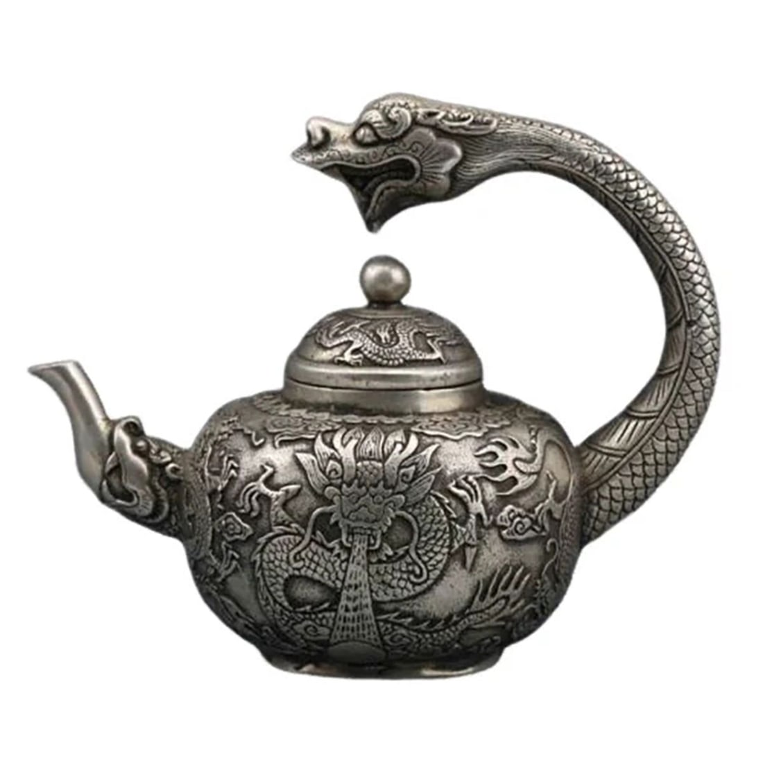 Handmade Asian Draco Kettle Tibet Silver Old Style (1 of 4)