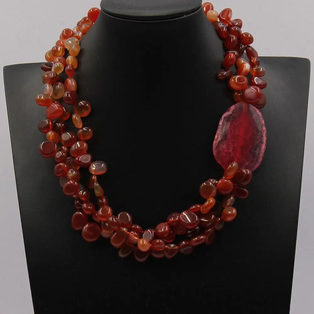 Warm Red Color Beads Necklace Agate Carnelian Gems (1 of 3)