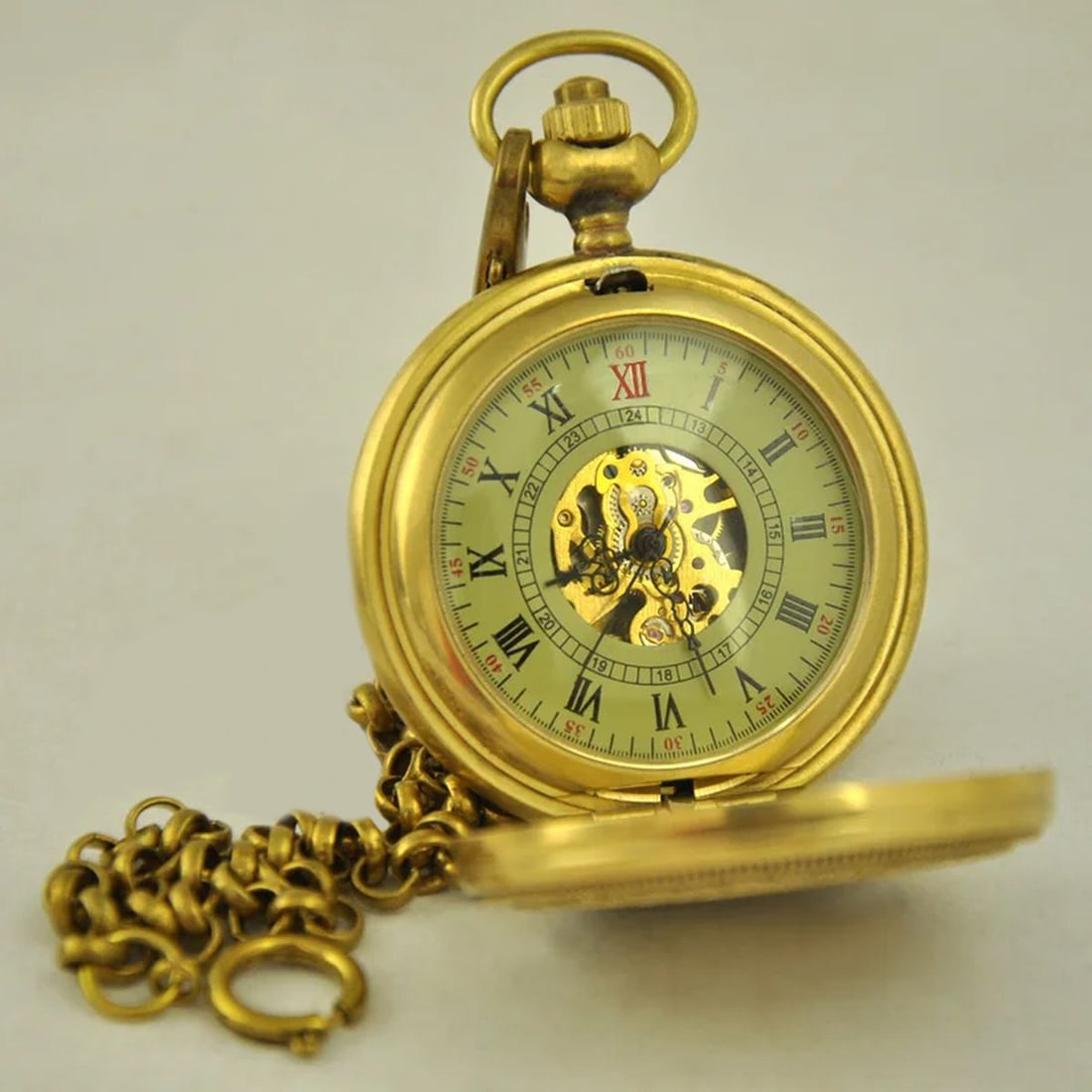 Vintage-Style Copper Mechanical Pocket Watch Chain (1 of 4)