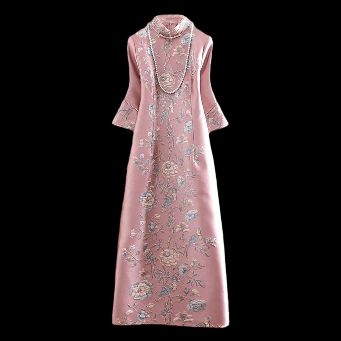 Vintage-Style Chinese Women Pink Dress Embroidery: Size: M. Length 119 cm - Bust 88 cm - Waist 74 cm - Shoulder 37 cm - Hip 96 cm. Materials: Polyester. Condition: New. This elegant Chinese-style jacquard dress embodies vintage fashion. Inspired by tr