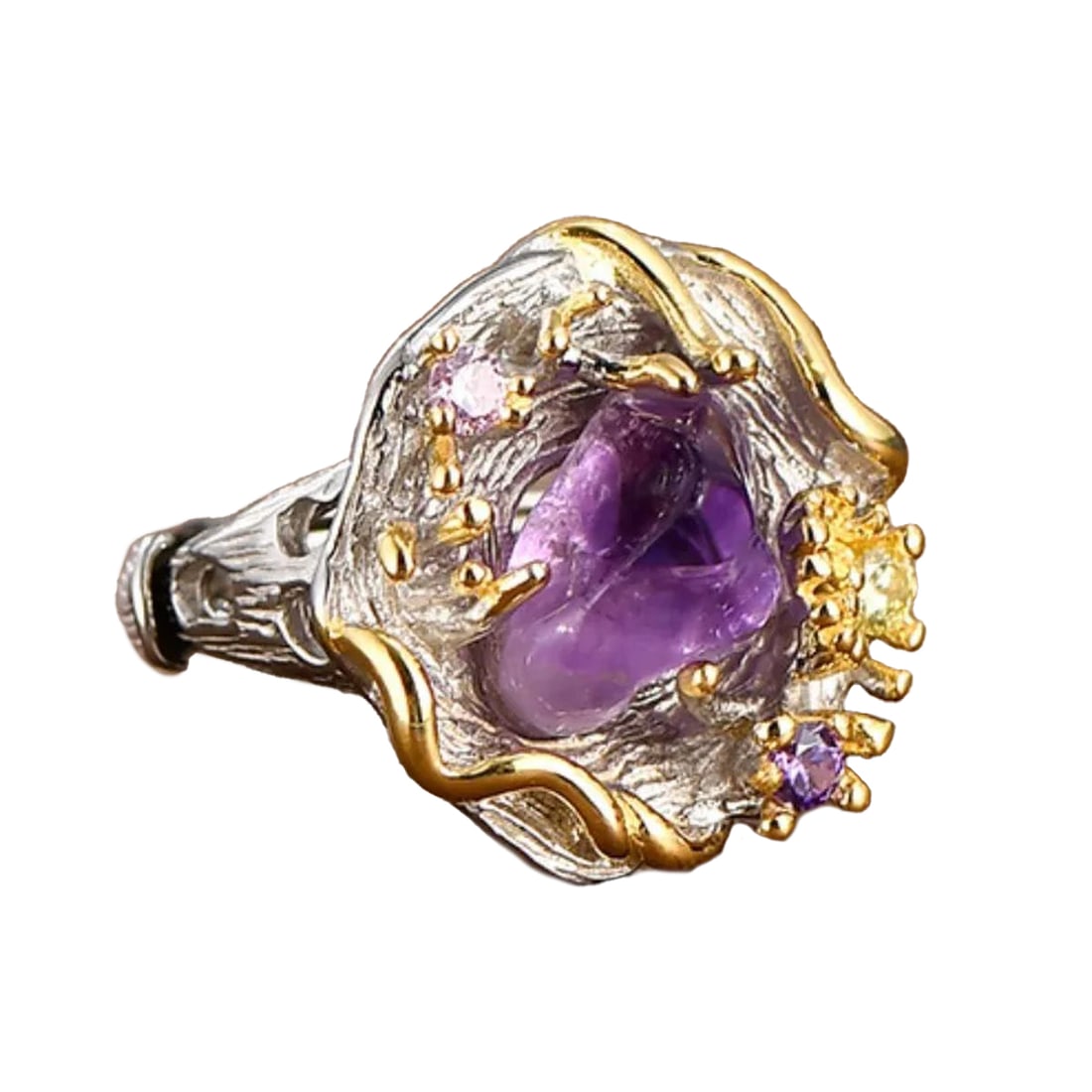 925 Silver Resizable Amethyst Zircon Gemstone Ring (1 of 6)
