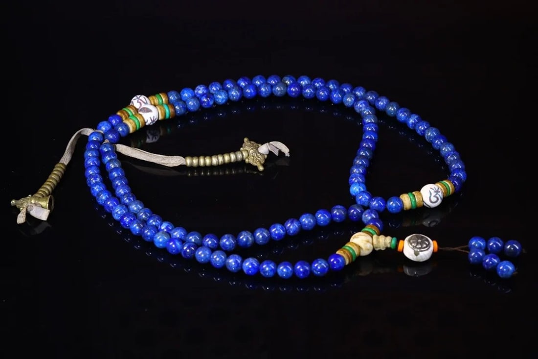 Lapis Lazuli Mala Beads Necklace Metal Accents (1 of 7)