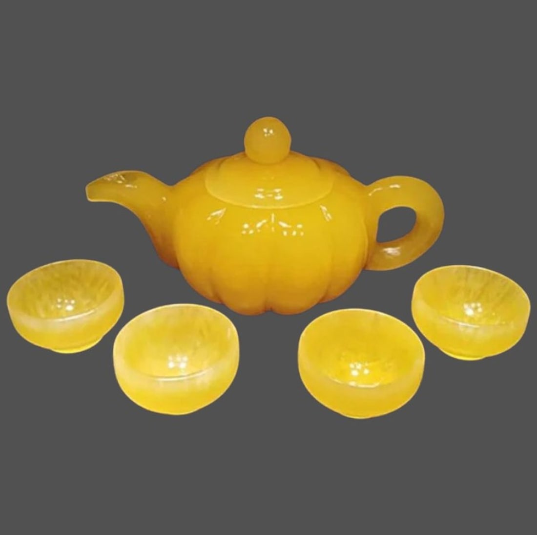 Pumpkin-Shaped Tea Set Yellow Jade Teapot Cups (1 of 5)