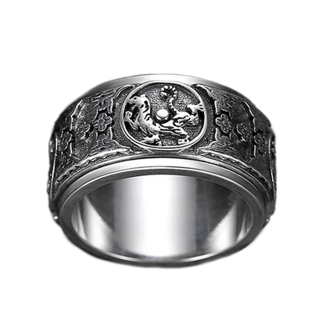 Silver Jewelry Ring Asian Beasts Carved Motif (1 of 5)