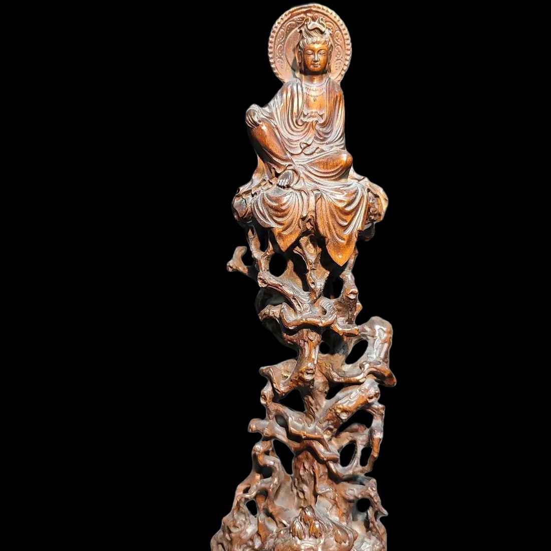 Boxwood Carved Sculpture Goddess Buddha Statue (1 of 4)