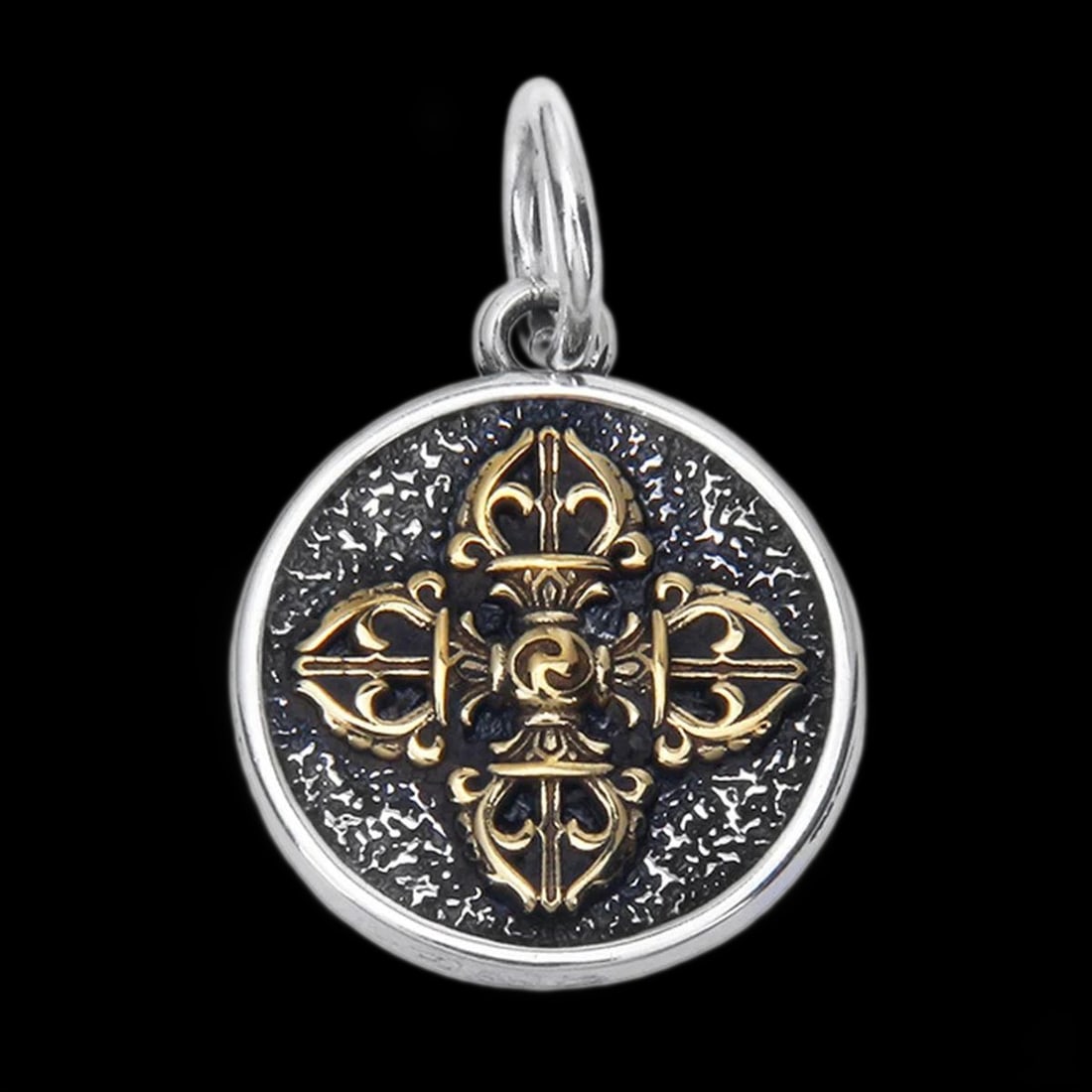 Silver 925 Pendant Carved Vajra Pestle Symbol (1 of 4)