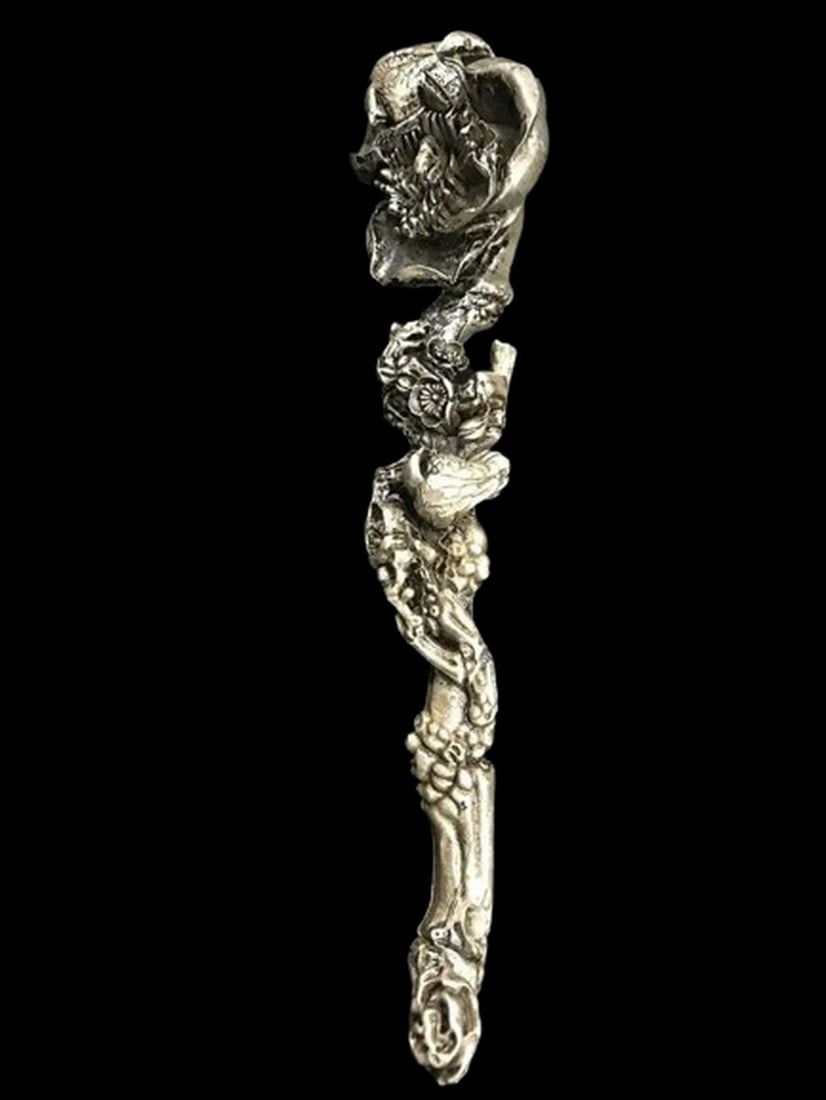Tibetan Silver Vintage-Style Blossom Ruyi Scepter (1 of 6)