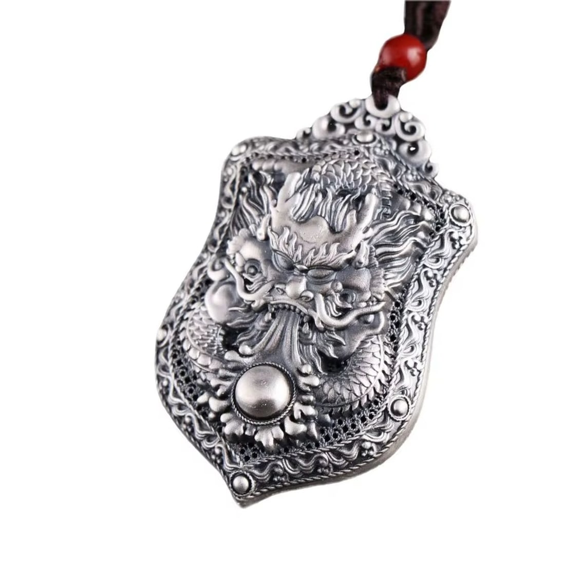 Old-Style 925 Silver Dragon Head Pendant Necklace (1 of 3)