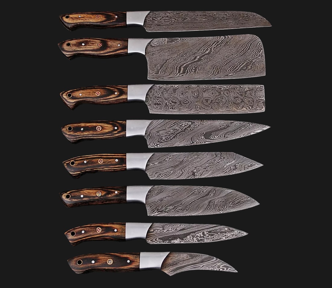 Handcrafted Damascus Steel Set Walnut Brass Handle (1 of 3)