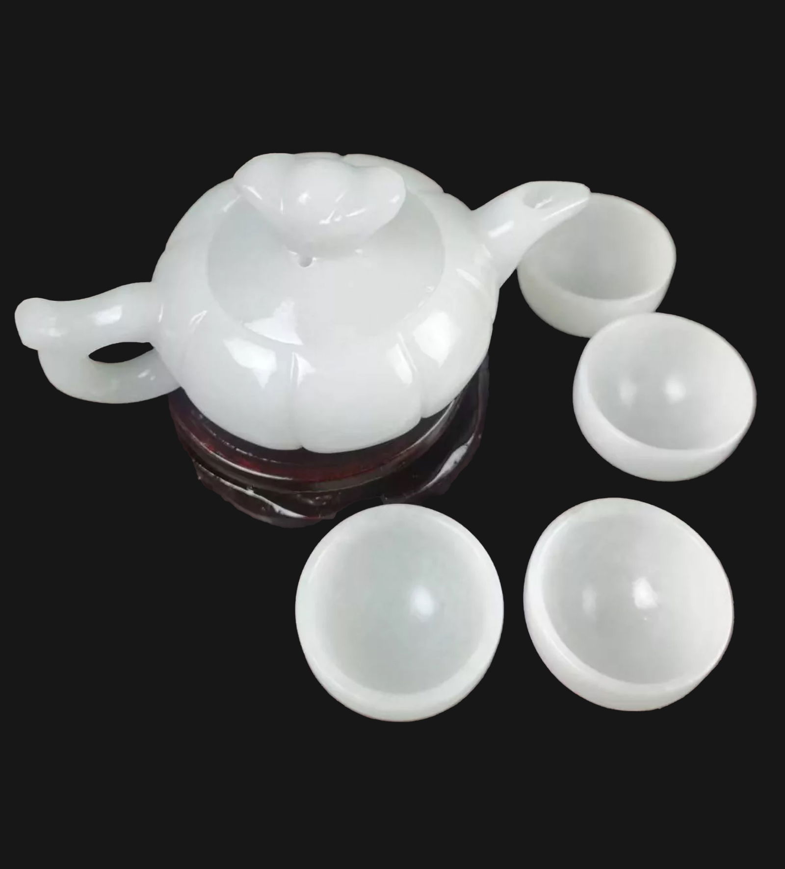 Hand-Carved White Jade Tea Teapot Cup Saucer Set (1 of 3)