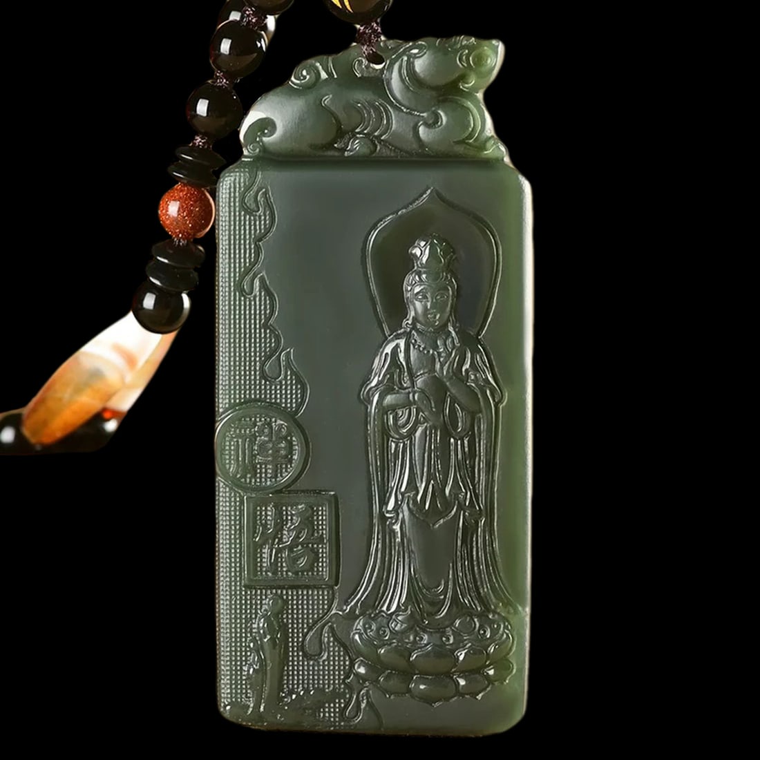 Jade Carved Buddha Amulet Gem Pendant Necklace (1 of 3)