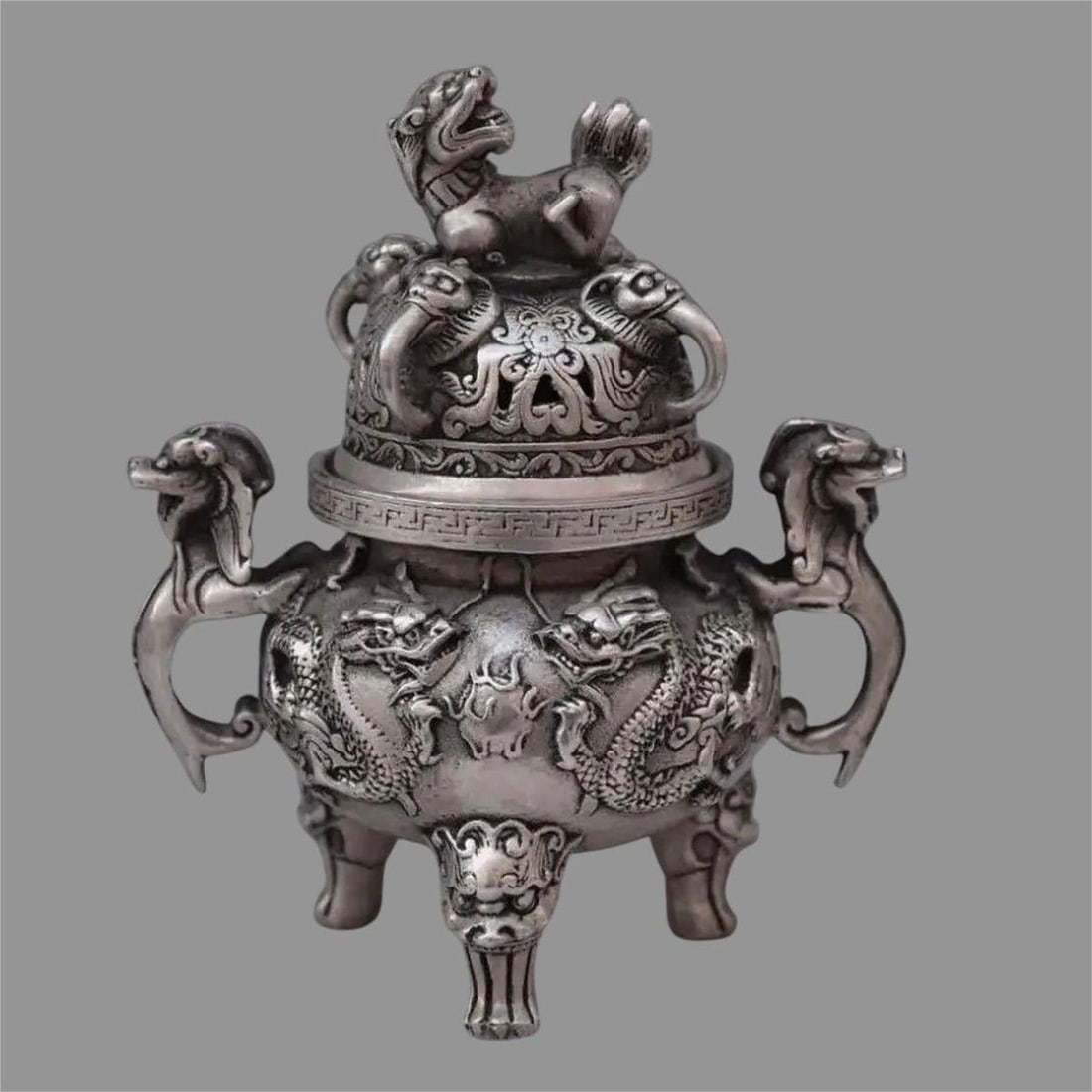 Tibet Silver Censer Intricate Motif Antique-Style (1 of 5)