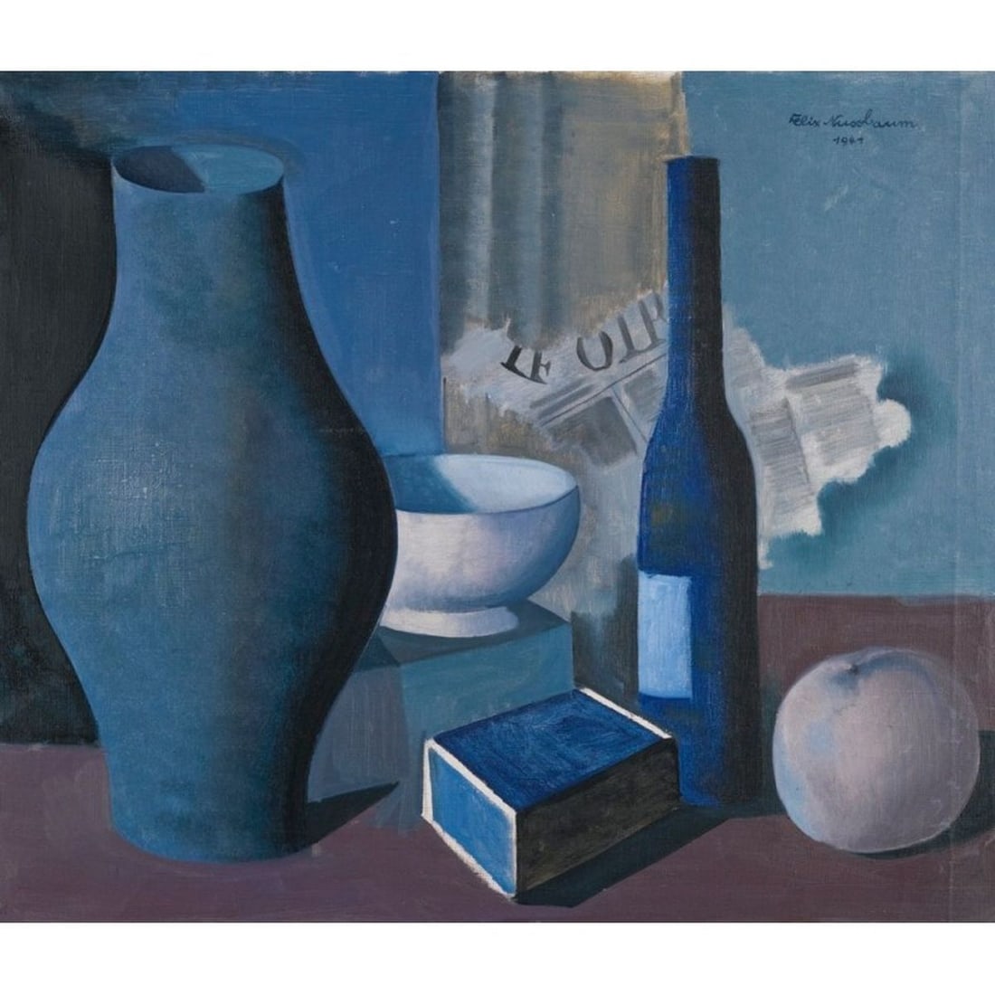 Still Life Artwork Replica Printed Canvas Painting: Size: Height 30 cm - Width 35 cm - Diagonal 46.1 cm. Materials: Canvas on the wooden frame. Condition: New. This replica of Felix Nussbaum's "Still Life with Boxes" is printed on canvas and mounted on