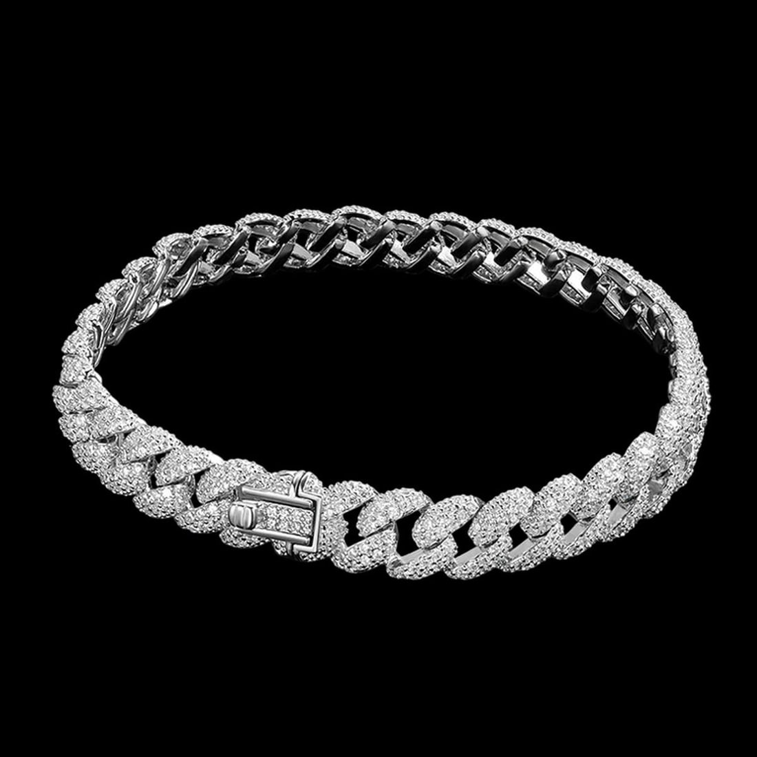 18K White Gilded Cuban Link 925 Silver Bracelet (1 of 5)
