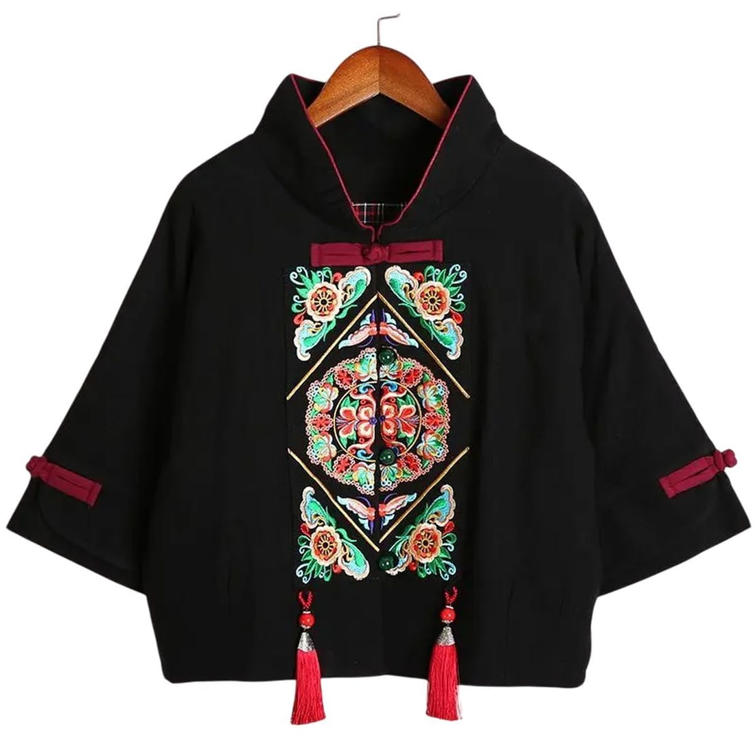 Black Ethnic Style Multicolored Embroidery Top (1 of 4)
